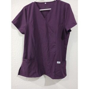 M Women's Nursing Scrub TOP Purple Double Pockets Preowned